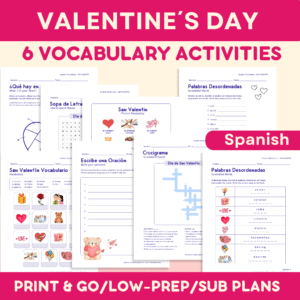 Valentine’s Day Spanish Worksheets and Activities