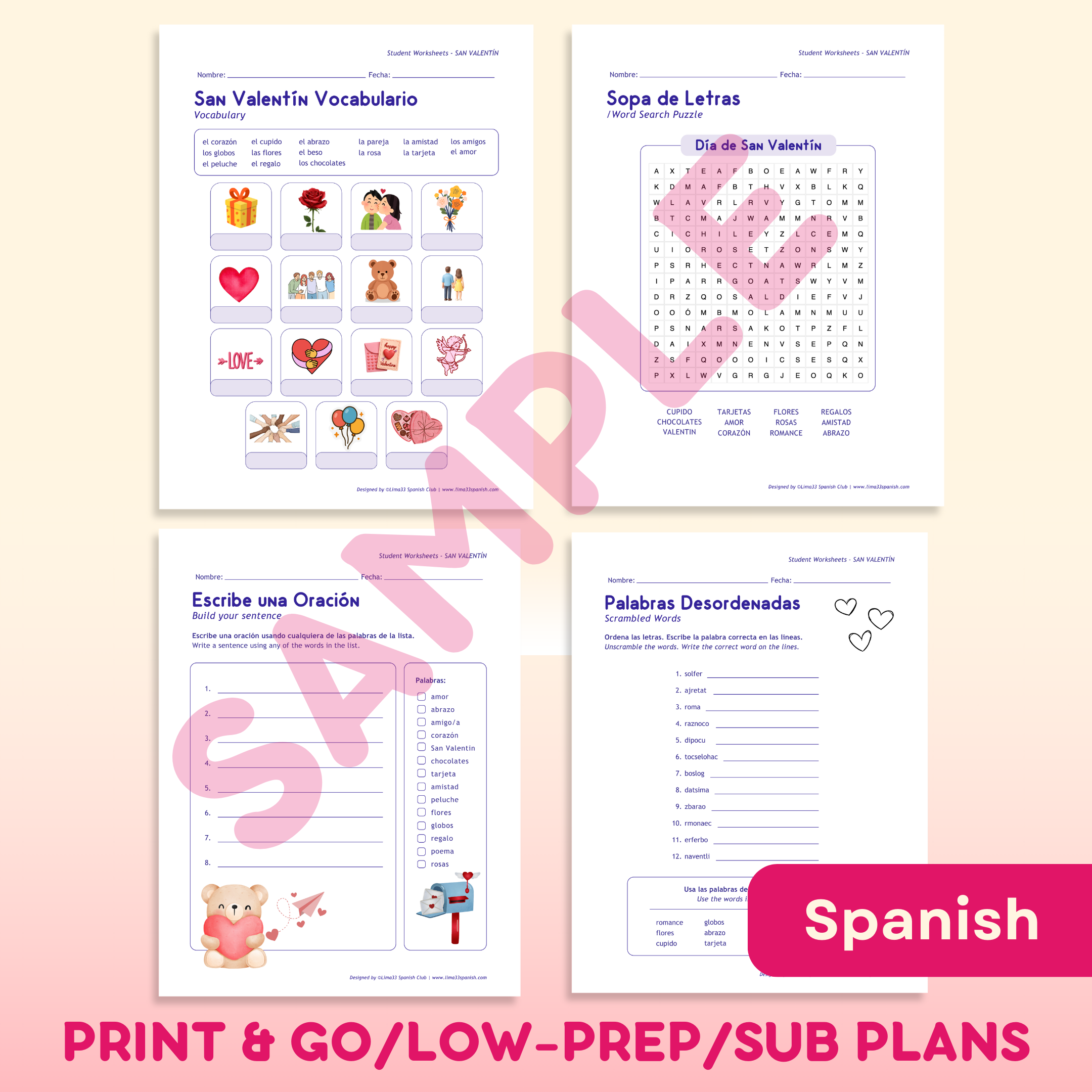 Valentine’s Day Spanish Worksheets and Activities - Image 2