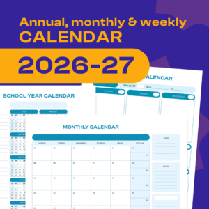 Annual, monthly & weekly CALENDAR (July 2026 - June 2027)